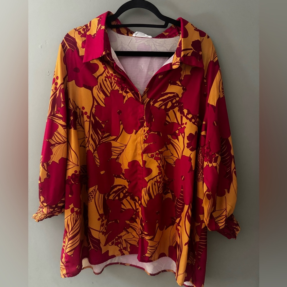 First Love Red and Yellow Floral Blouse